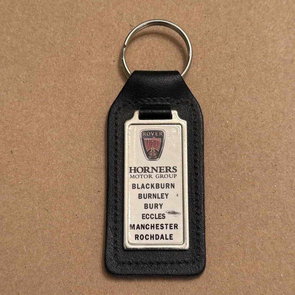 Rover Horners Motor Group Black Leather Keychain British Car Automobile Vintage